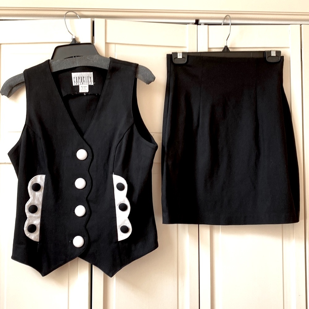 Vintage DESIGNER Tuxedo Mini Skirt Suit SEXY
